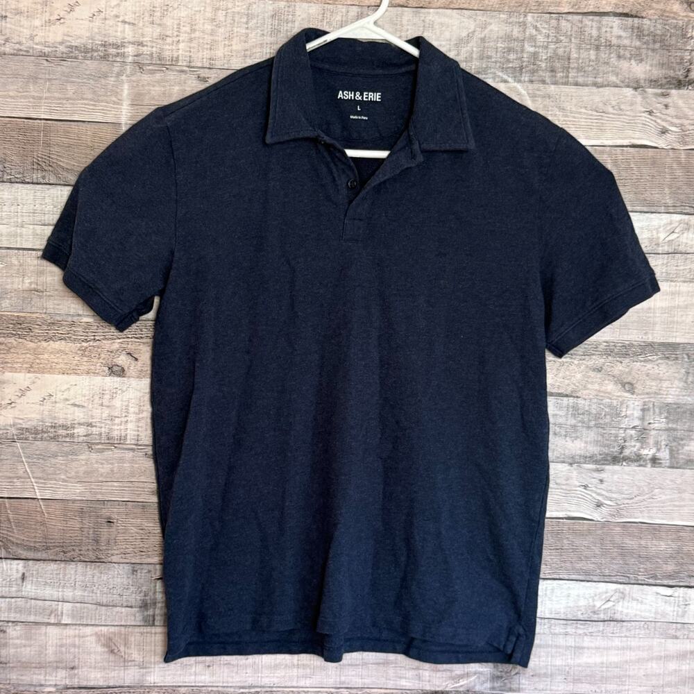 Ash & Erie Polo Shirt Mens Large Blue Charcoal Performance Preppy Golf